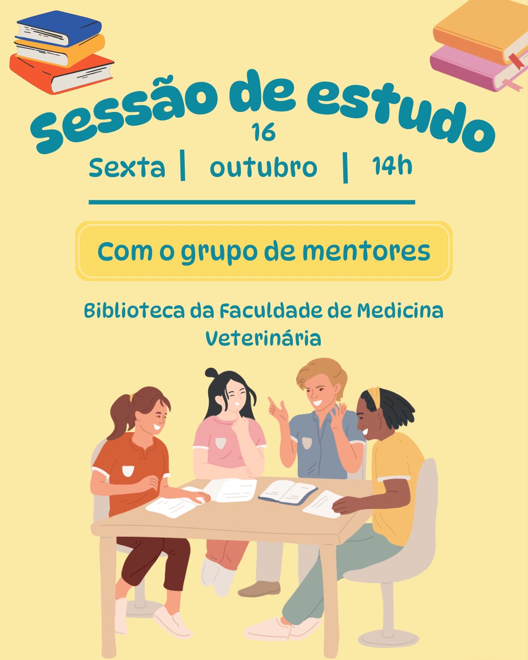 Sessão de estudo em grupo na biblioteca